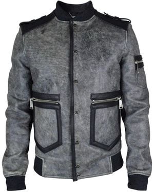 Philipp Plein Logo Button Leather Jacket - Grey