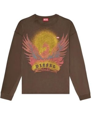 DIESEL Graphic-Print Long-Sleeve T-Shirt - Brown