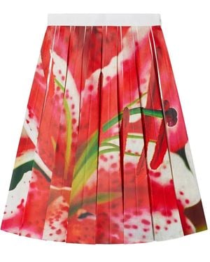 Tory Burch Gonna Plissettata A Fiori - Rosso