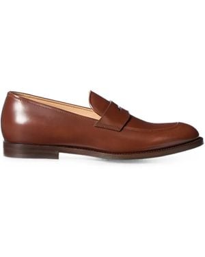 Brunello Cucinelli Braided Calfskin And Polished Calfskin Penny Loafers - Brown