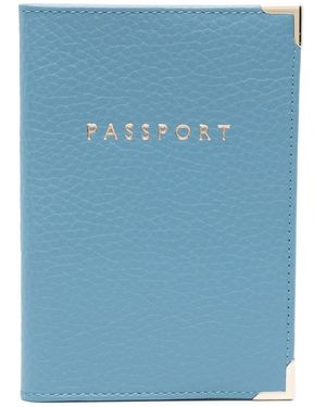 Aspinal of London Logo-Stamp Leather Passport Cover - Blue