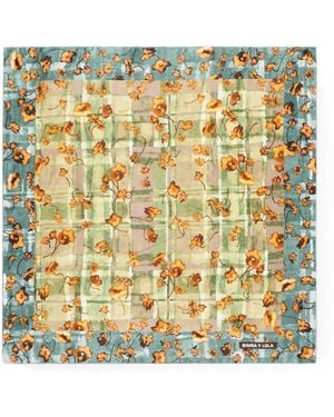 Bimba Y Lola Watercolour Floral And Checked Scarf - Metallic