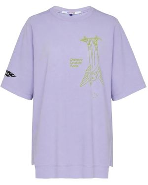 Ordinary Couture Code Graphic-Print Side-Slit T-Shirt - Purple