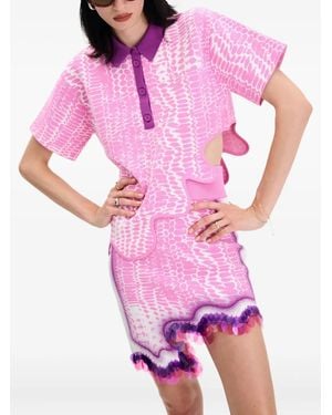Ph5 Scallop-Hem Patterned Polo Shirt - Pink