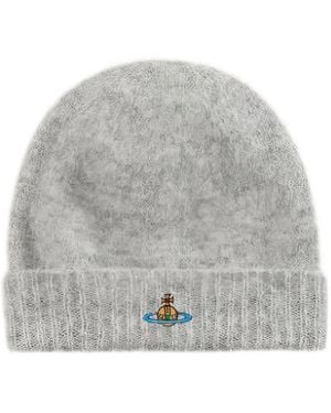 Vivienne Westwood Orb-Embroidered Beanie Hat - Gray