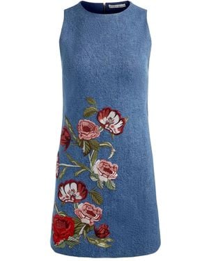 Alice + Olivia Cade Embroidered Sleeveless Denim Mini Shift Dress - Blue