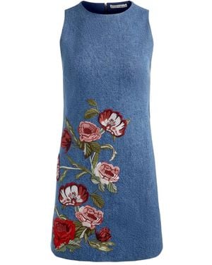 Alice + Olivia Cade Embroidered-Floral Mini Dress - Blue