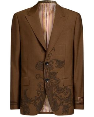 Etro Blazer Monopetto A Fiori - Marrone