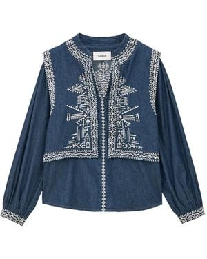 Ba&sh Laura Embroidered Denim Blouse - Blue