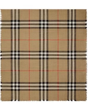 Burberry Reversible Check Wool Silk Scarf - Natural