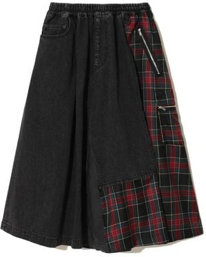 Undercover Plaid-Panelled Midi Skirt - Black