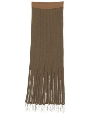Uma Wang Distressed Ribbed-Knit Skirt - Natural