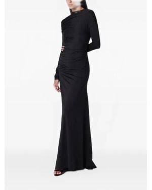 Victoria Beckham Draped-Shoulder Long-Sleeve Maxi Dress - Black
