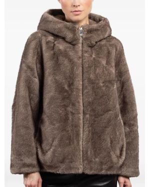Cherry Blue Hooded Faux-Fur Jacket - Brown