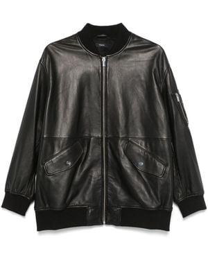 Theory Leather Bomber Jacket - Black