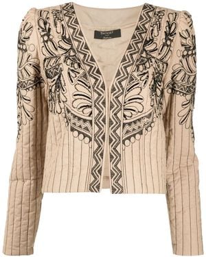 Twinset Graphic-Embroidered Quilted Jacket - Natural