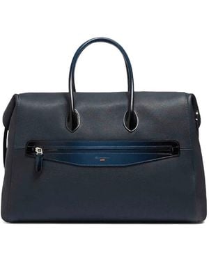 Santoni Double-Zip Leather Travel Bag - Blue