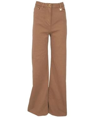 Elisabetta Franchi Palazzo Jeans With Logo Detail - Natural