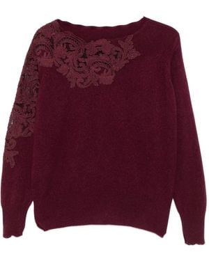 Ermanno Scervino Jersey De Punto Con Detalle De Encaje Y Cuello Barco - Rojo