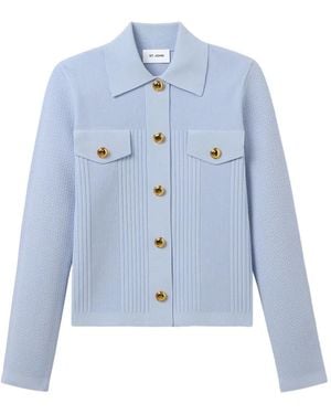 St. John Mixed Flatback Rib Knit Cardigan - Blue