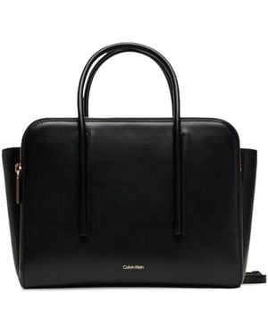 Calvin Klein Logo-Lettering Leather Tote Bag - Black