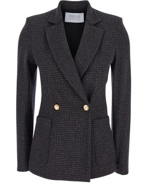Harris Wharf London Houndstooth Double-Breasted Blazer - Black