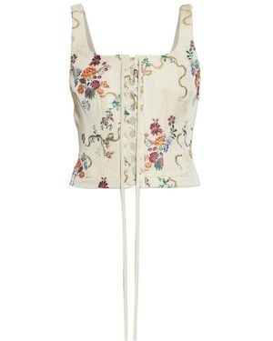 McQueen Floral-Print Lace-Up Corset Top - White