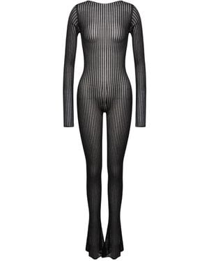 Dondup Ribbed-Knit Open-Back Jumpsuit - Black