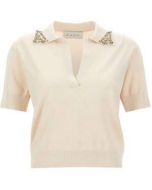 Kaos Jewel-Embellished Knitted Polo Shirt - Natural