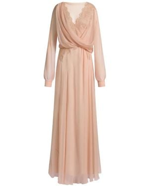 Alberta Ferretti Lace-Trimmed Draped Maxi Dress - White
