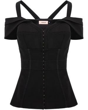 Murmur Candy Shoulder Straps Buttoned Top - Black