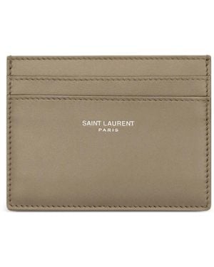 Saint Laurent Logo Leather Card Holder - Natural