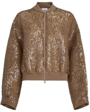 Brunello Cucinelli Silk Bomber Jacket - Brown