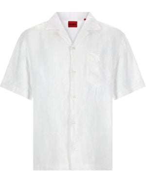 HUGO Short-Sleeve Linen Shirt - White