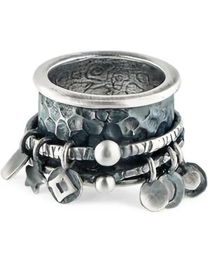 POISONED HEARTS Hammered Pendant-Detail Rings - Black