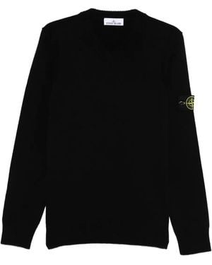 Stone Island V-neck Logo-badge Sweater - ブラック