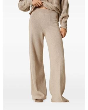 Twinset Pantalones Palazzo De Punto En Mezcla De Lana - Neutro