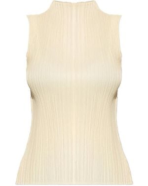 Pleats Please Issey Miyake Pleated High-Neck Top - Natural