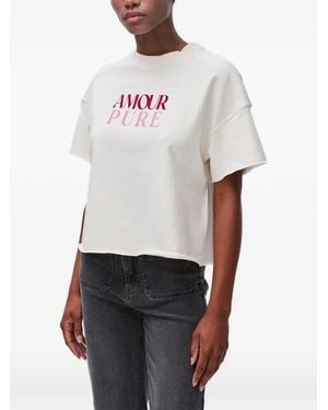 Benetton Slogan-Print Raw-Cut T-Shirt - White