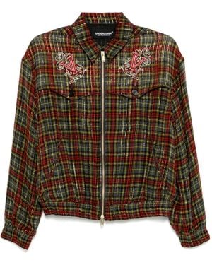 Undercover Checked Zip-Up Jacket - Brown