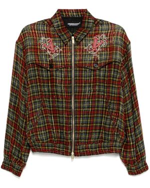 Undercover Checked Zip-Up Jacket - Brown