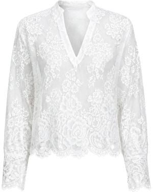 CISSA Victorian Floral-Lace Blouse - White