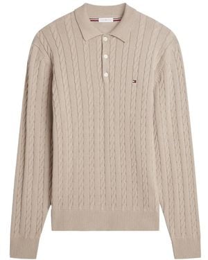 Tommy Hilfiger Jersey Tipo Polo De Punto De Ochos - Blanco