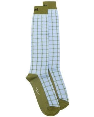 Marni Chaussettes À Carreaux Et Logo - Blue