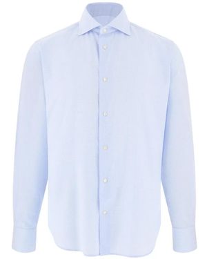 BOGGI Shirt Checked Cotton Twill Regular Fit - Blue