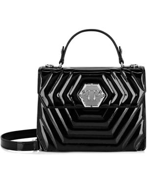 Philipp Plein Medium Superheroin Leather Handle Bag - Black
