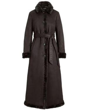 Ralph Lauren Faux-Shearling Trimmed Belted Coat - Black