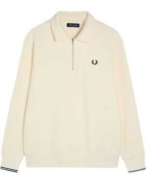 Fred Perry Half-Zip Long-Sleeve Sweatshirt - Natural
