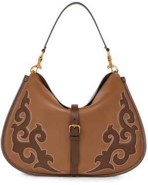 Etro Maxi Leather Pony Bag With Texan Embroidery - Brown