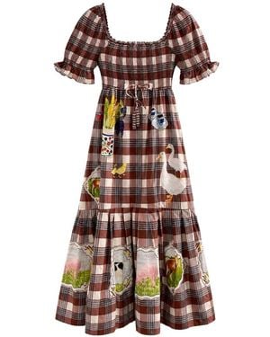 FARM Rio Country Table Tartan Smocked Maxi Dress - Brown